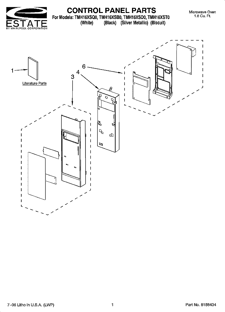 CONTROL PANEL PARTS Diagram and Parts List for TMH16XSQ0  Estate Microwave