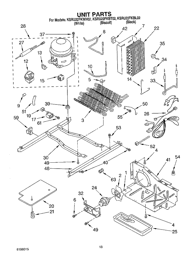 UNIT Diagram and Parts List for KSRU22FKBL02  KitchenAid Refrigerator