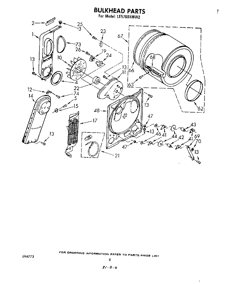 SECTION Diagram and Parts List for LE5700XMW2  Whirlpool Dryer