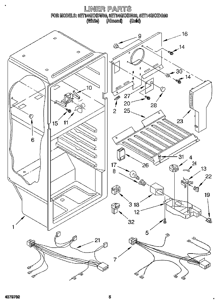 LINER Diagram and Parts List for 8ET14GKXDW00  Whirlpool Refrigerator