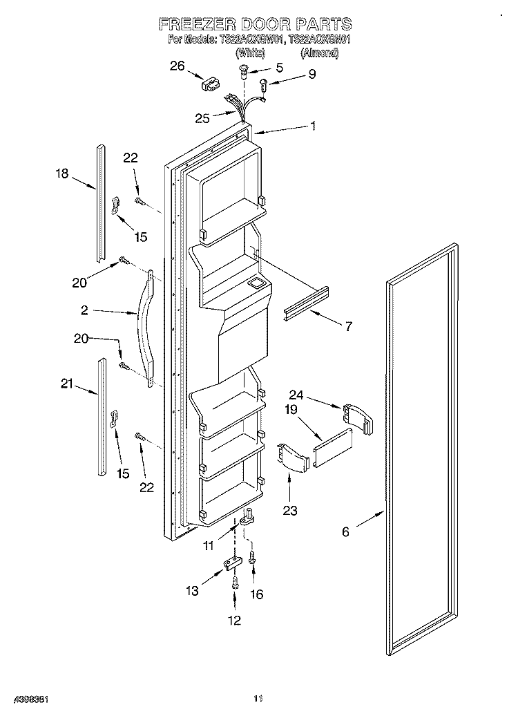 FREEZER DOOR Diagram and Parts List for TS22AQXGN01  Whirlpool Refrigerator