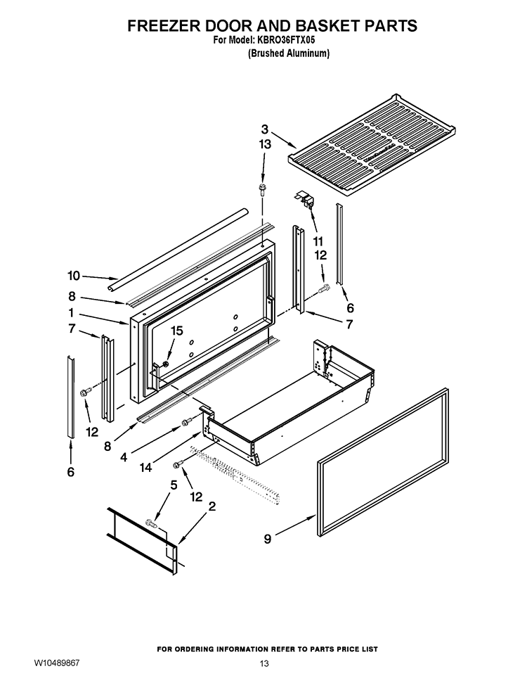 FREEZER DOOR AND BASKET PARTS Diagram and Parts List for KBRO36FTX05  KitchenAid Refrigerator