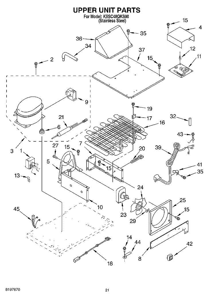 UPPER UNIT Diagram and Parts List for KSSC48QKS00  KitchenAid Refrigerator