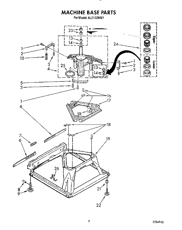 MACHINE BASE Diagram and Parts List for AL3132WW1  Whirlpool Washer