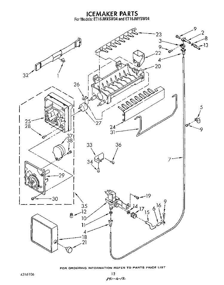 ICE MAKER , LIT/OPTIONAL Diagram and Parts List for ET16JMXSW04  Whirlpool Refrigerator