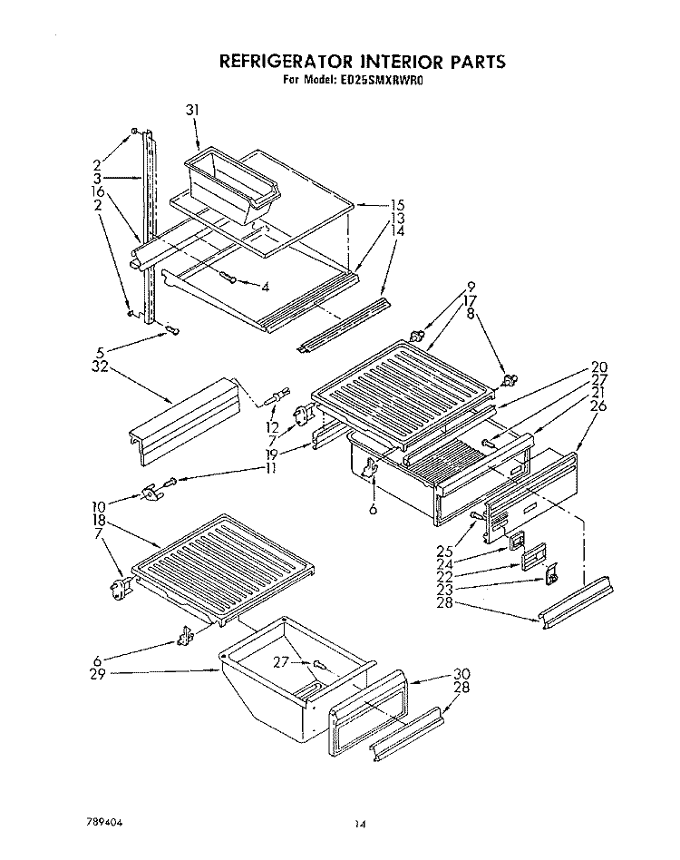 REFRIGERATOR INTERIOR, LIT/OPTIONAL Diagram and Parts List for ED25SMXRWR0  Whirlpool Refrigerator