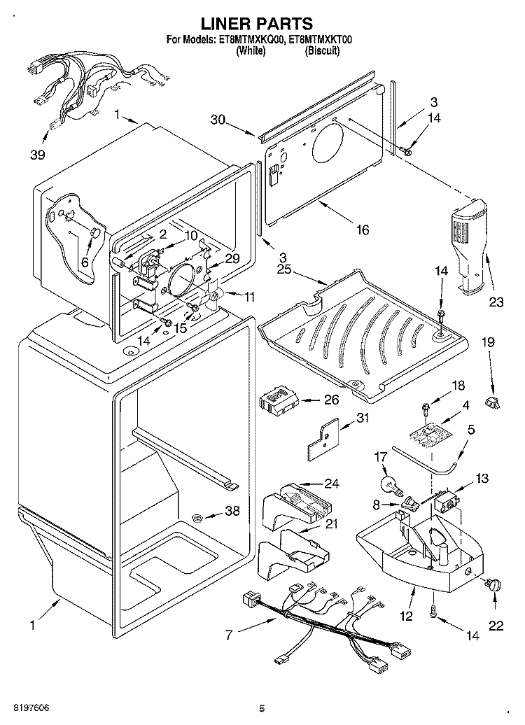 LINER Diagram and Parts List for ET8MTMXKQ00  Whirlpool Refrigerator