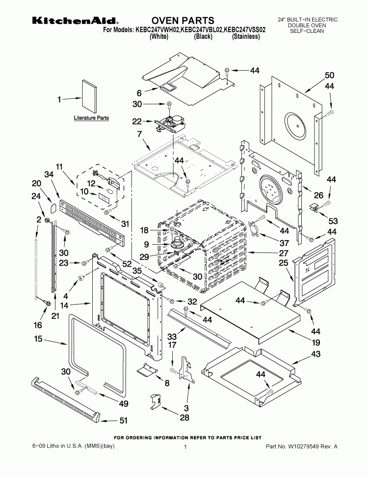 OVEN PARTS Diagram and Parts List for KEBC247VWH02  KitchenAid Wall Oven