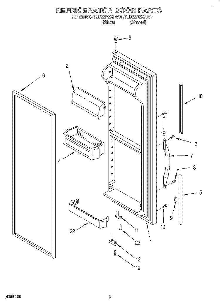 REFRIGERATOR DOOR Diagram and Parts List for 7ED22PQXFW01  Whirlpool Refrigerator