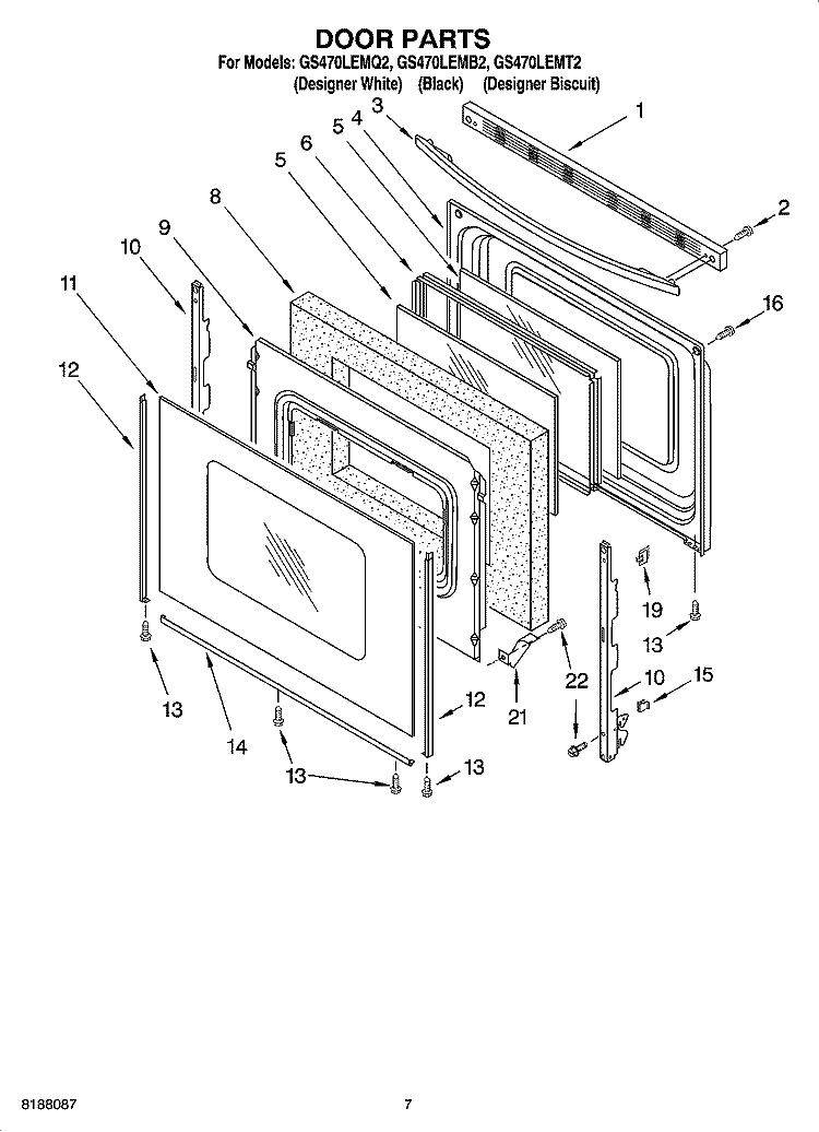 DOOR PARTS Diagram and Parts List for GS470LEMQ2  Whirlpool Range