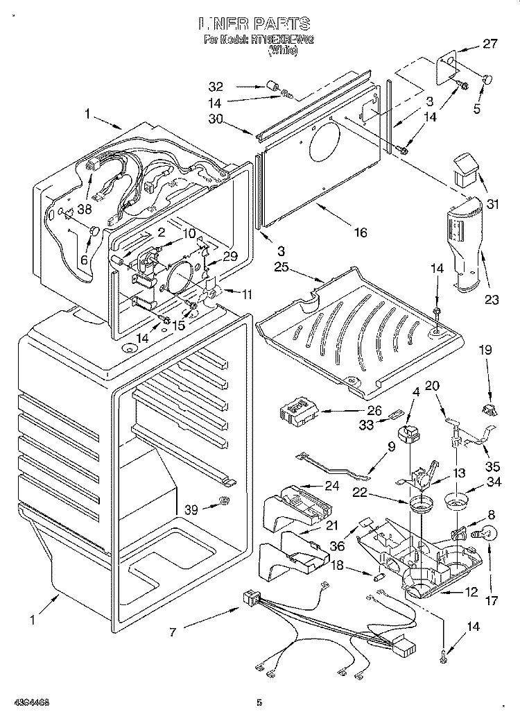 LINER Diagram and Parts List for RT18EKREW02  Roper Refrigerator