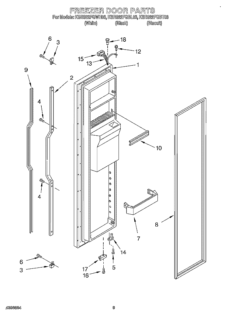 FREEZER DOOR Diagram and Parts List for KSRS22FGBL03  KitchenAid Refrigerator