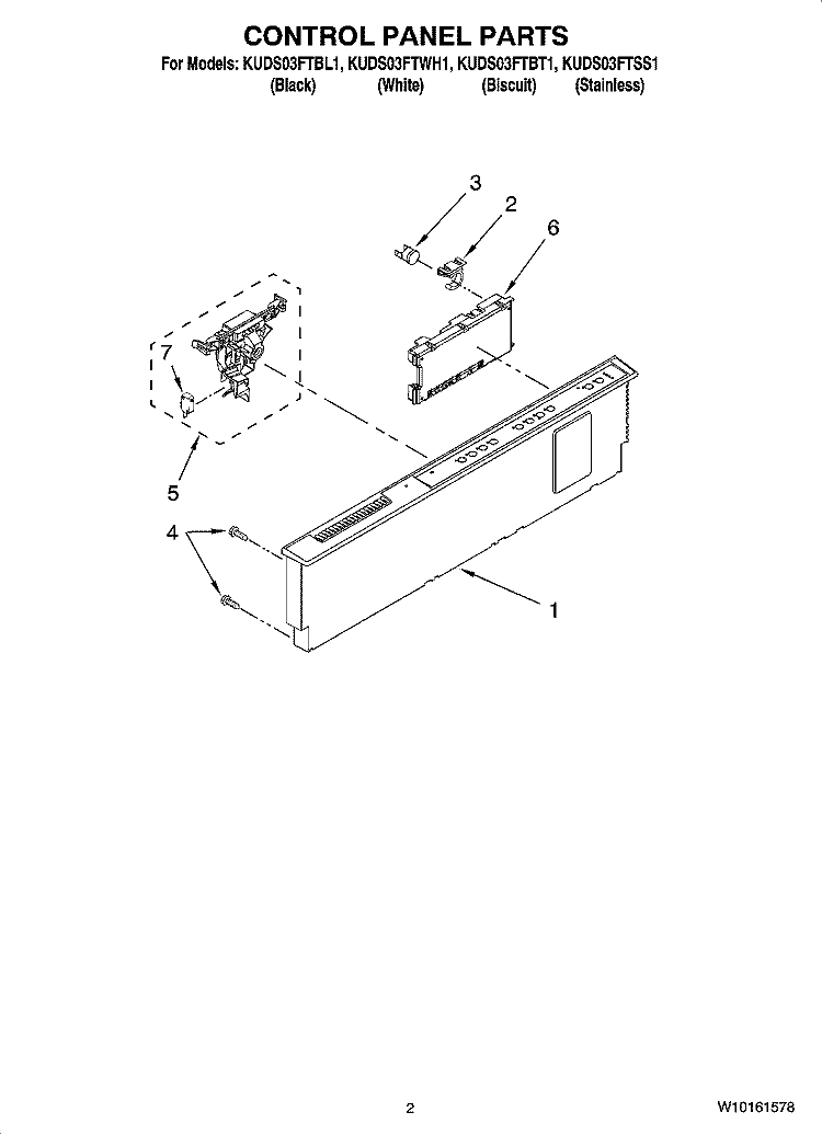 CONTROL PANEL PARTS Diagram and Parts List for KUDS03FTWH1  KitchenAid Dishwasher