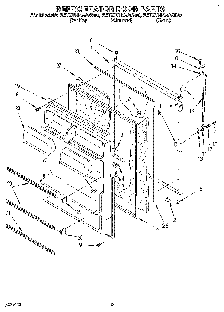 REFRIGERATOR DOOR, LIT/OPTIONAL Diagram and Parts List for 8ET20NKXAN00  Whirlpool Refrigerator