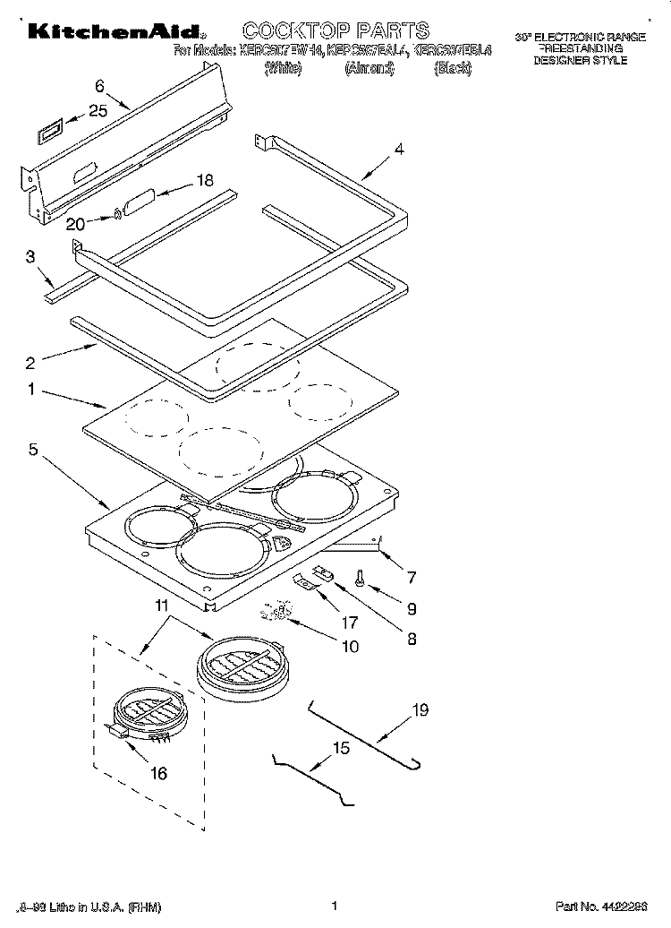 COOKTOP Diagram and Parts List for KERC507EAL4  KitchenAid Range