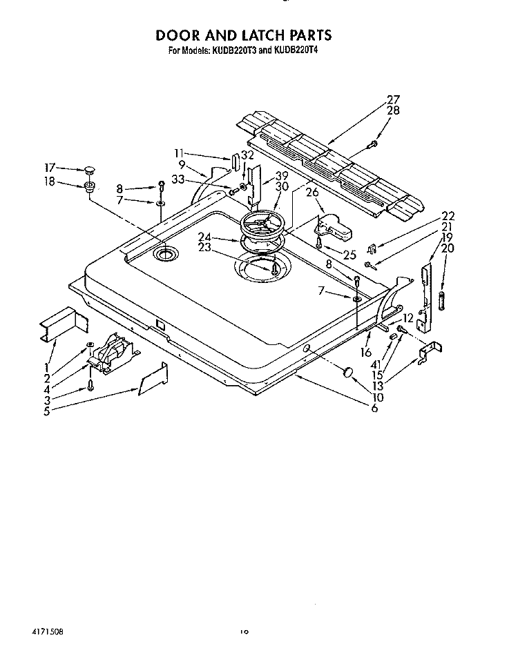 DOOR AND LATCH Diagram and Parts List for KUDB220T3  KitchenAid Dishwasher
