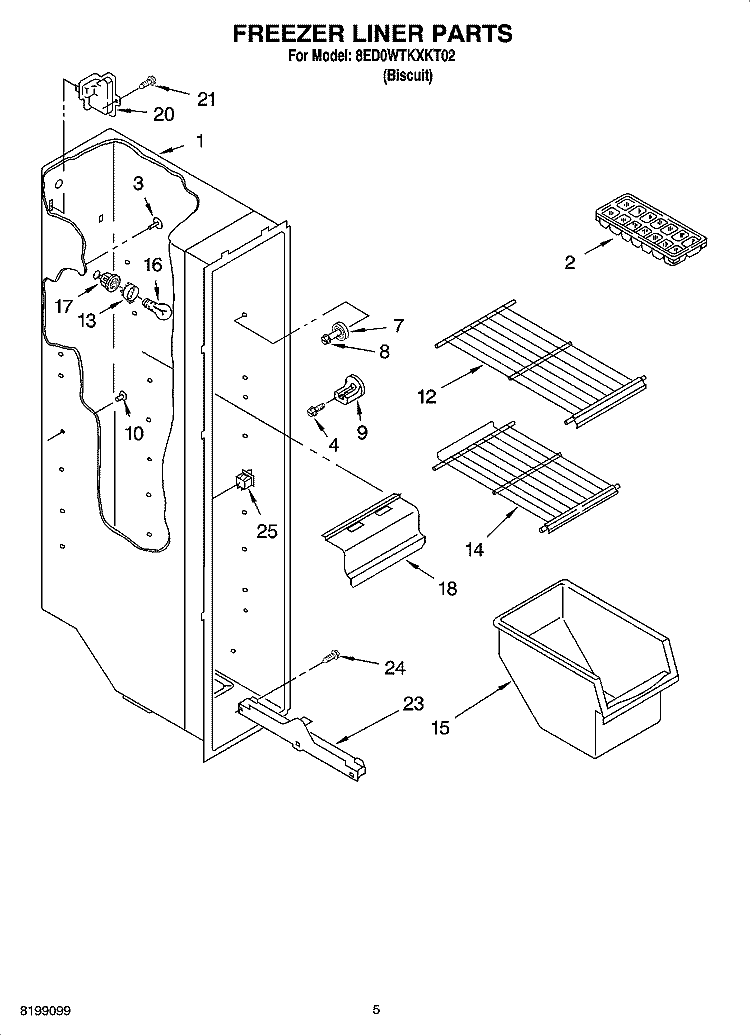 FREEZER LINER PARTS Diagram and Parts List for 8ED0WTKXKT02  Whirlpool Refrigerator