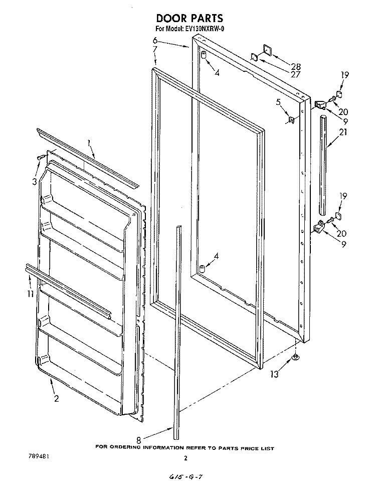 DOOR , LIT/OPTIONAL Diagram and Parts List for EV130NXRW0  Whirlpool Freezer