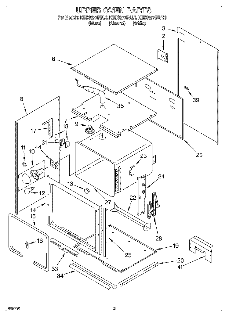 UPPER OVEN Diagram and Parts List for KEBS277BBL3  KitchenAid Wall Oven