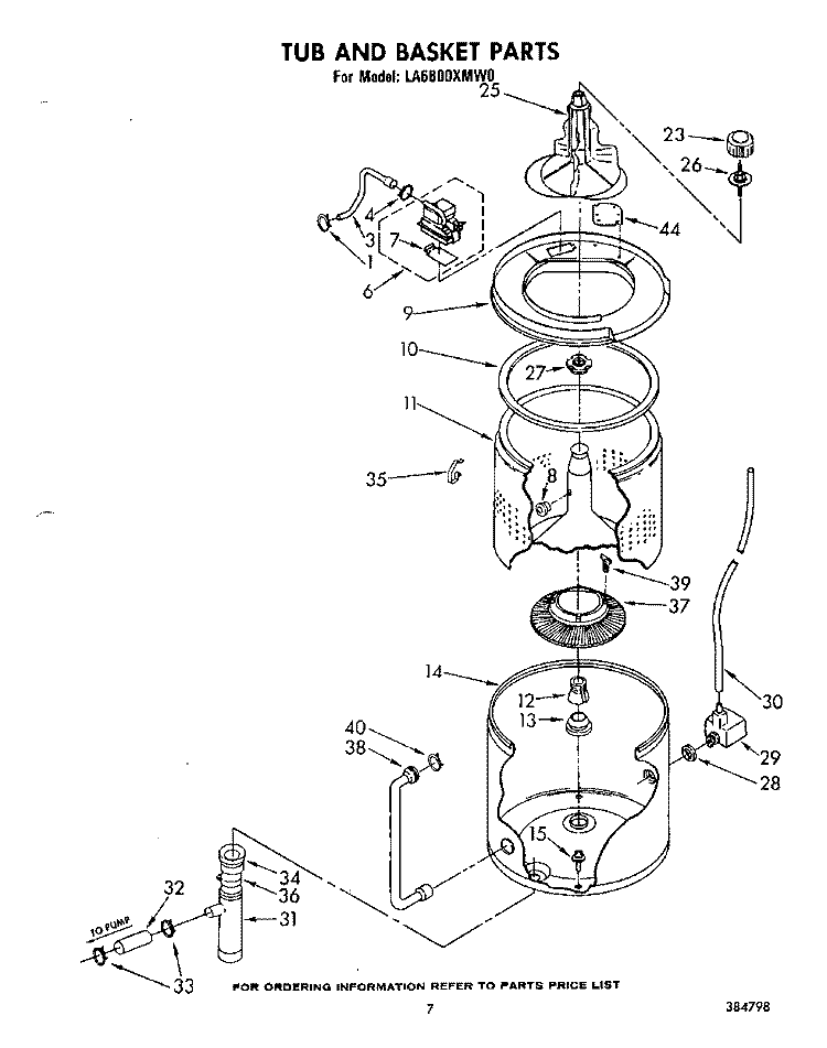 TUB AND BASKET Diagram and Parts List for LA6800XMW0  Whirlpool Washer