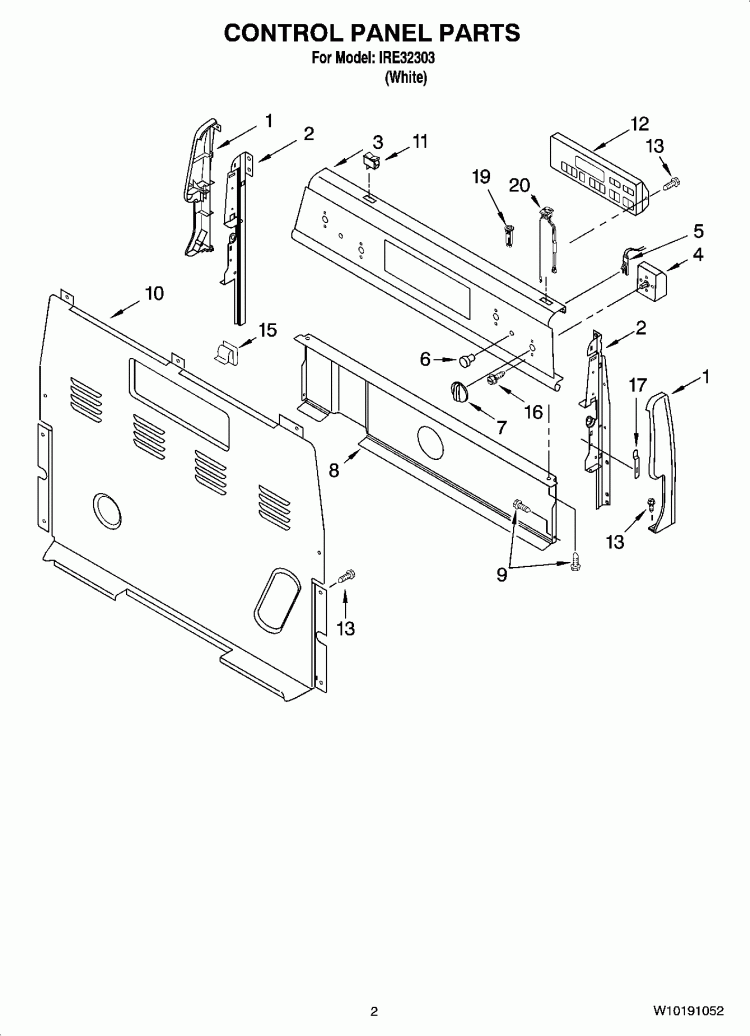 CONTROL PANEL PARTS Diagram and Parts List for IRE32303  Inglis Range