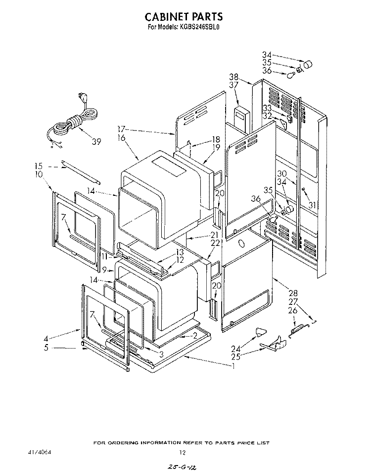 CABINET Diagram and Parts List for KGBS246SBL0  KitchenAid Wall Oven