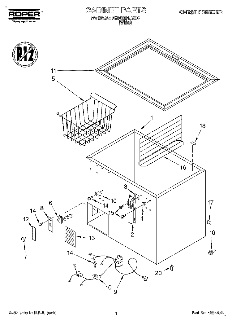 SECTION Diagram and Parts List for RH1000REW06  Roper Freezer