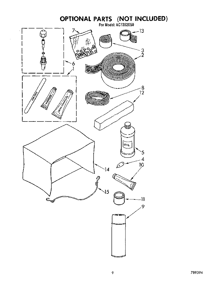 OPTIONAL Diagram and Parts List for AC1352XS0  Whirlpool Air Conditioner