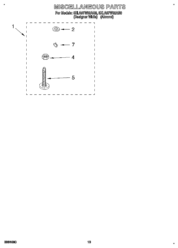 MISCELLANEOUS, LIT/OPTIONAL Diagram and Parts List for 3XLA87W92AQ0  Whirlpool Washer