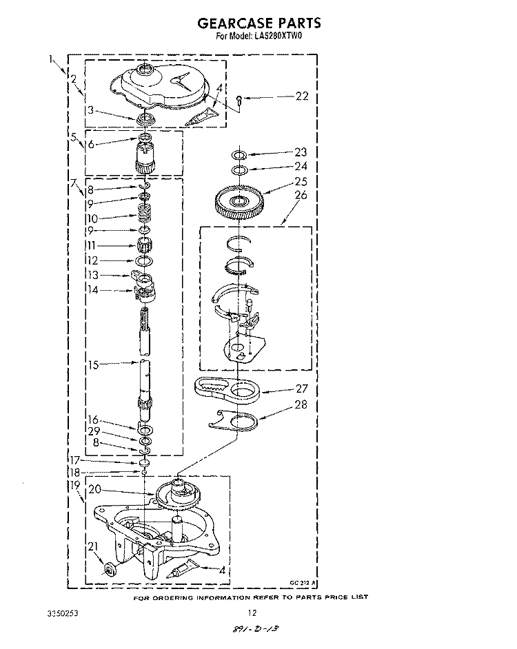GEARCASE Diagram and Parts List for LA5280XTN0  Whirlpool Washer