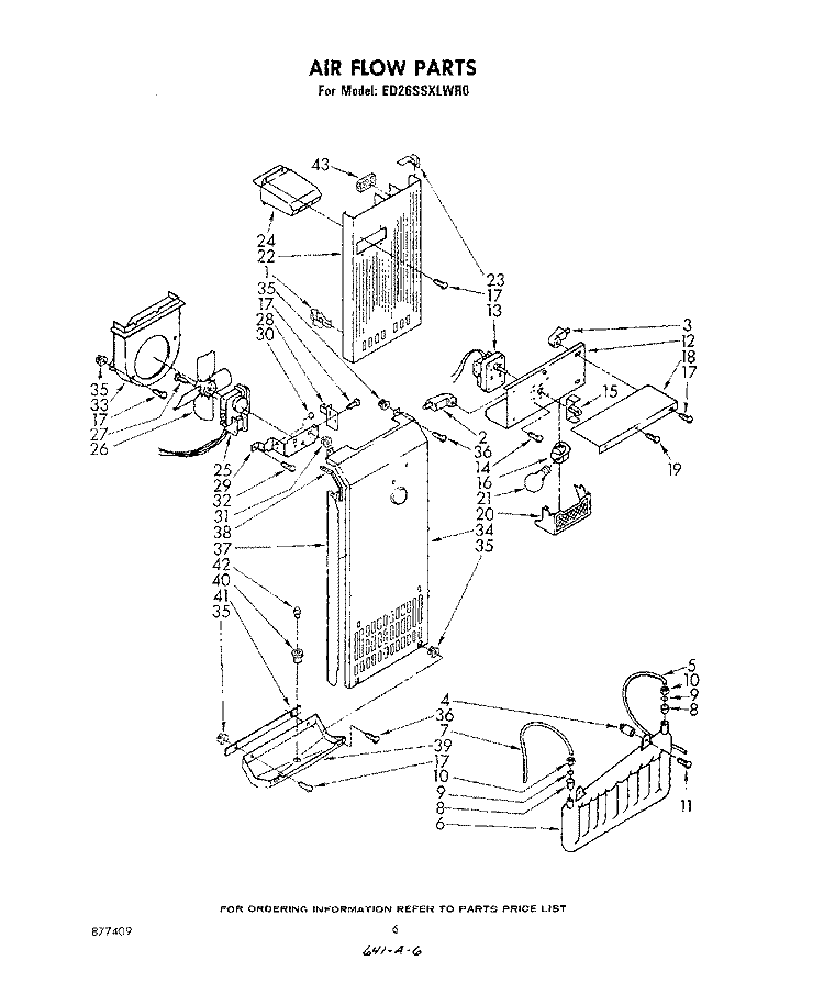 AIR FLOW Diagram and Parts List for ED26SSXLWR0  Whirlpool Refrigerator