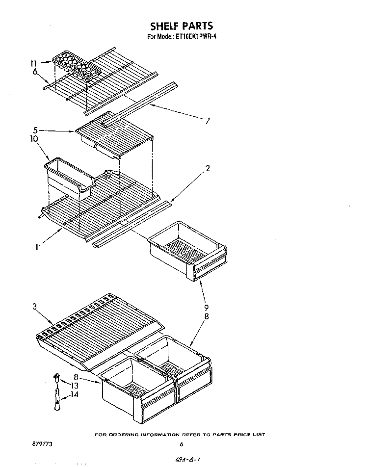 SHELF Diagram and Parts List for ET16EK1PWR4  Whirlpool Refrigerator