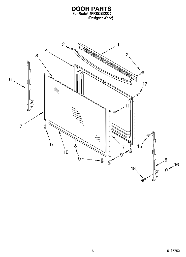 DOOR PARTS, MISCELLANEOUS PARTS Diagram and Parts List for 4RF302BXKQ0  Whirlpool Range