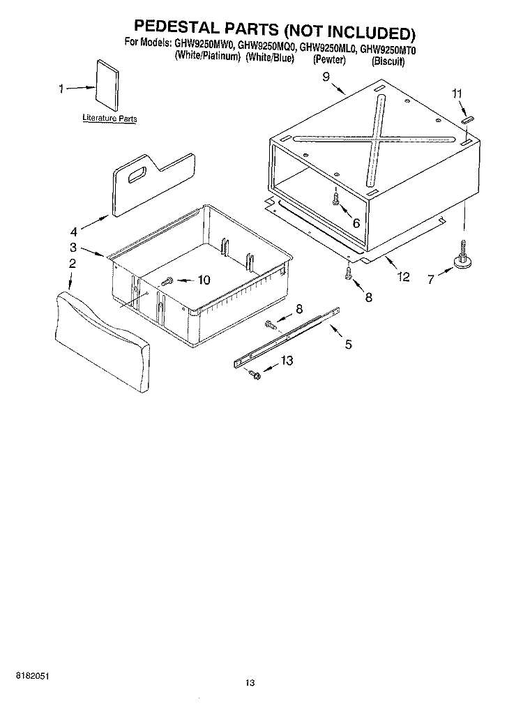 PEDESTAL PARTS (NOT INCLUDED) Diagram and Parts List for GHW9250MQ0  Whirlpool Washer