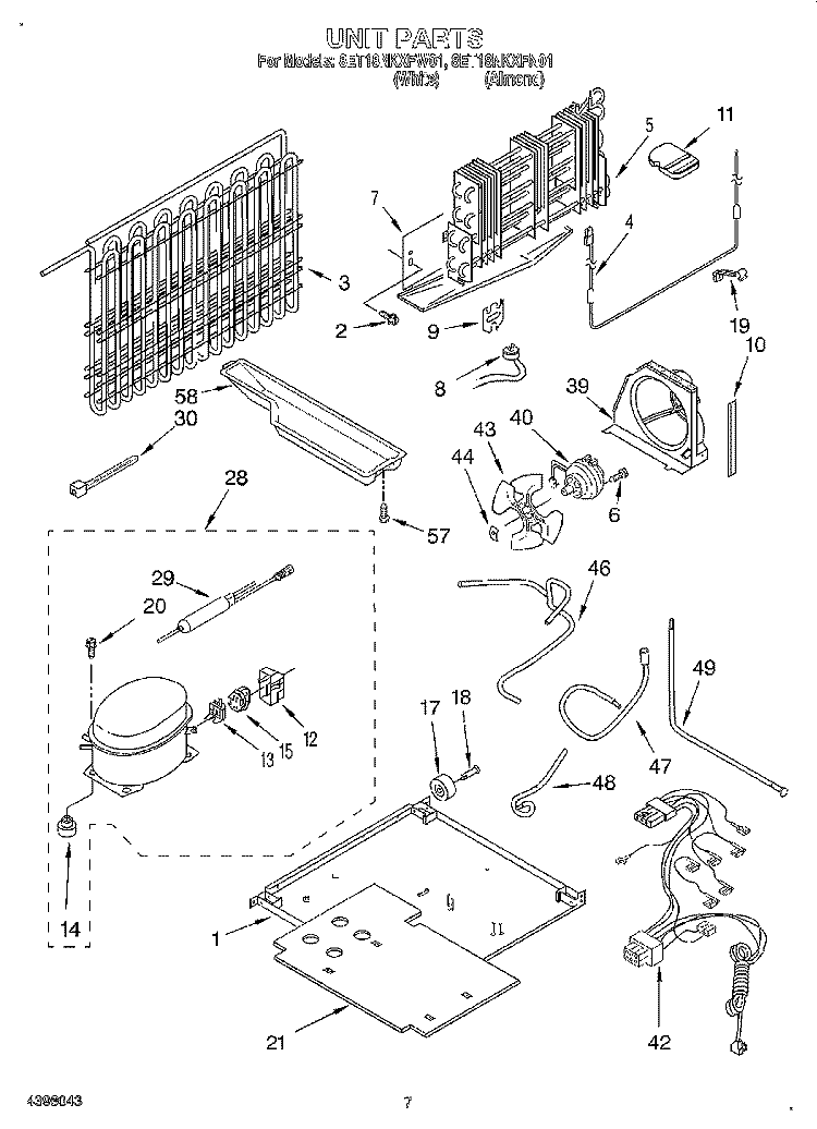 UNIT Diagram and Parts List for 8ET18NKXFW01  Whirlpool Refrigerator