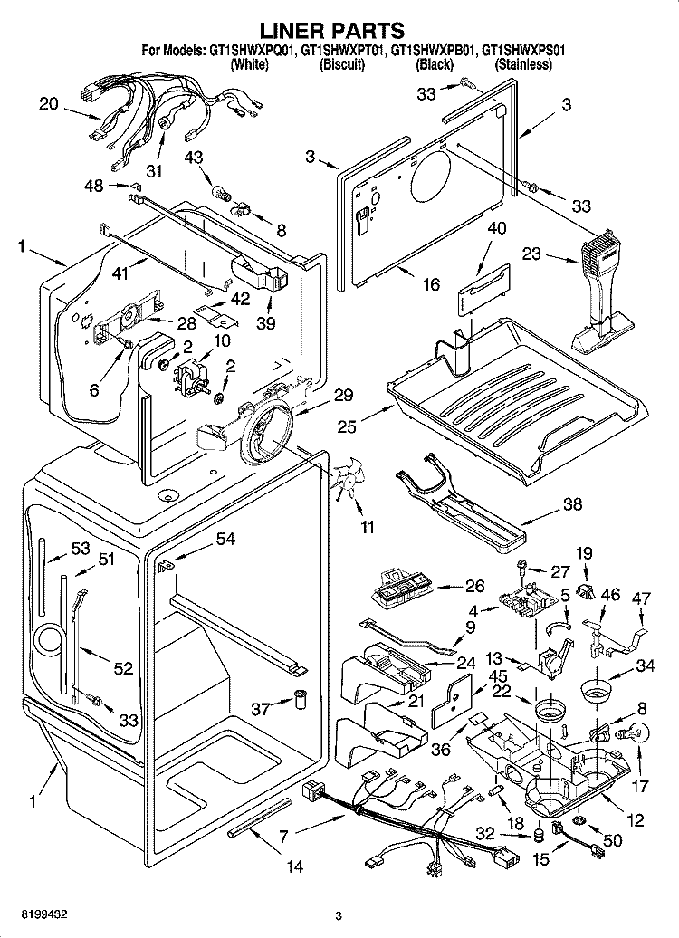 LINER PARTS Diagram and Parts List for GT1SHWXPQ01  Whirlpool Refrigerator
