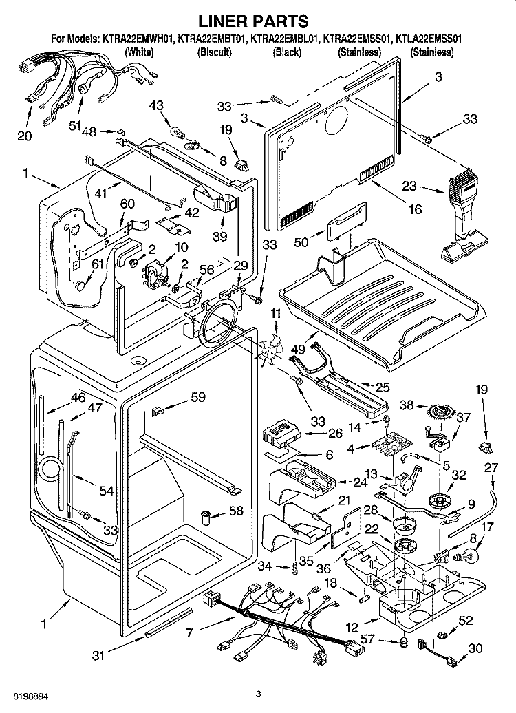 LINER PARTS Diagram and Parts List for KTRA22EMWH01  KitchenAid Refrigerator
