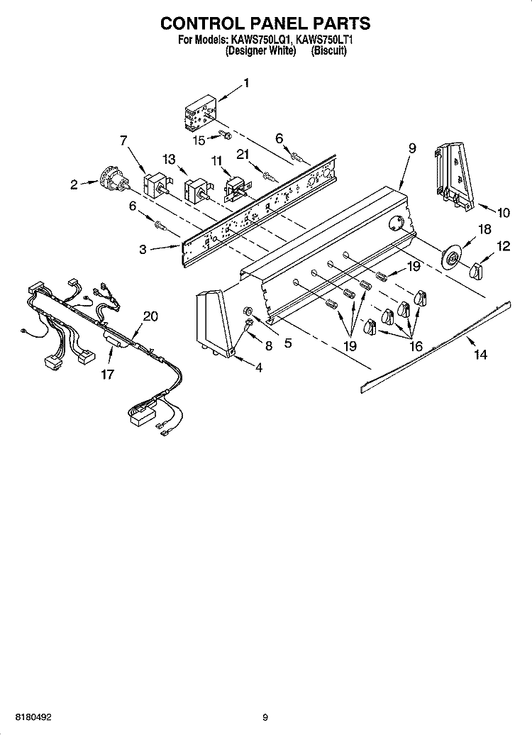 CONTROL PANEL PARTS Diagram and Parts List for KAWS750LT1  KitchenAid Washer