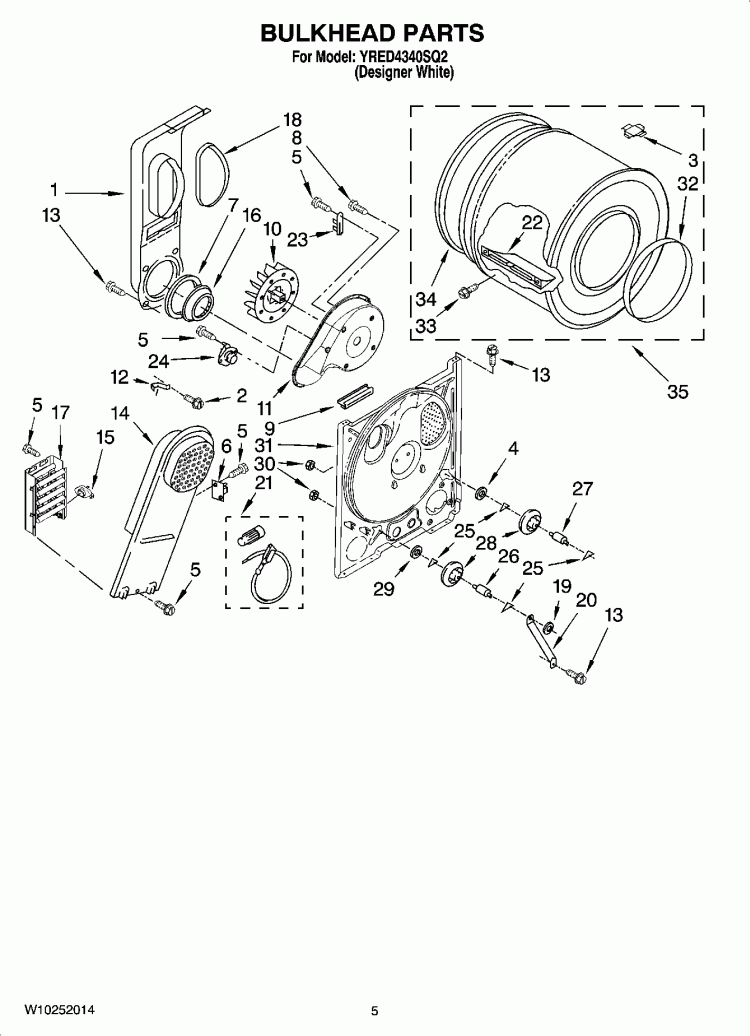 BULKHEAD PARTS, OPTIONAL PARTS (NOT INCLUDED) Diagram and Parts List for YRED4340SQ2  Roper Dryer