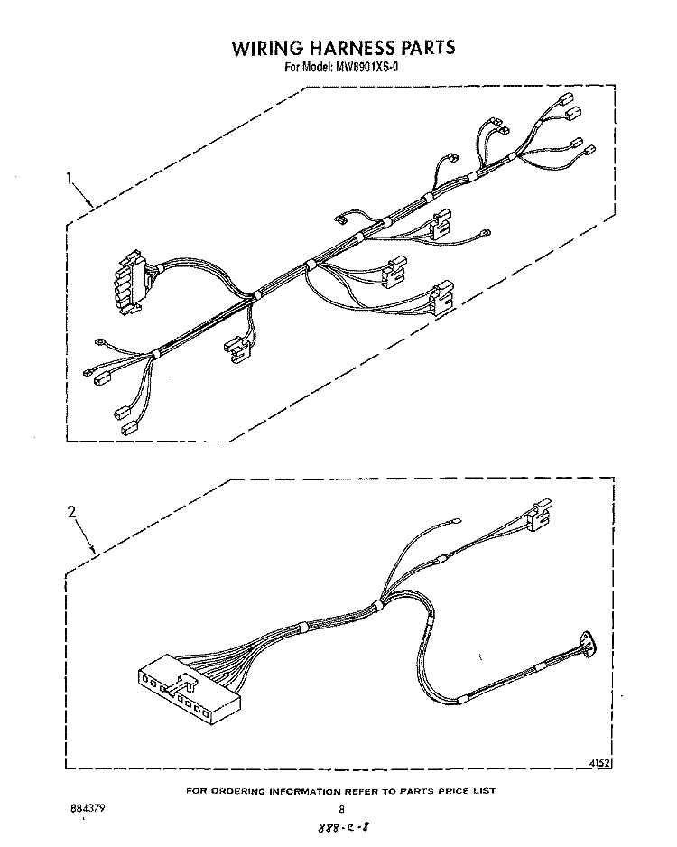 WIRING HARNESS Diagram and Parts List for MW8901XS0  Whirlpool Microwave