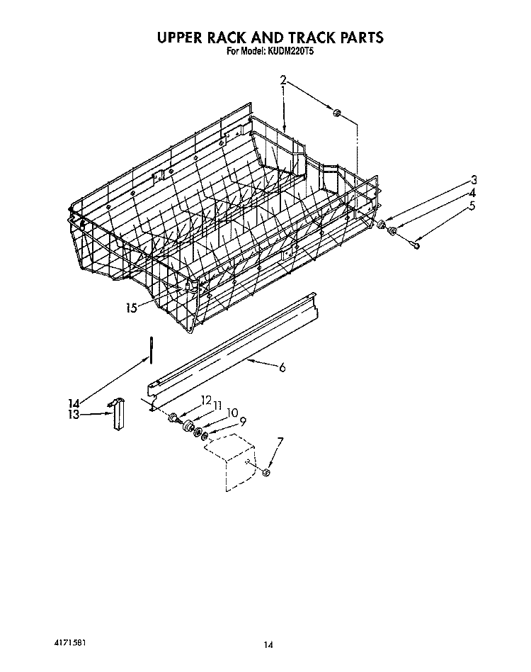 UPPER RACK AND TRACK Diagram and Parts List for KUDM220T5  KitchenAid Dishwasher
