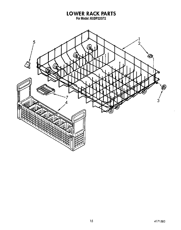 LOWER RACK Diagram and Parts List for KUDP22GT2  KitchenAid Dishwasher
