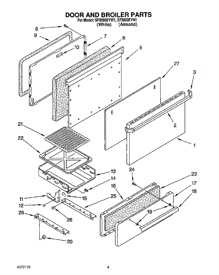DOOR AND BROILER Diagram and Parts List for SF3000EYN1  Whirlpool Range