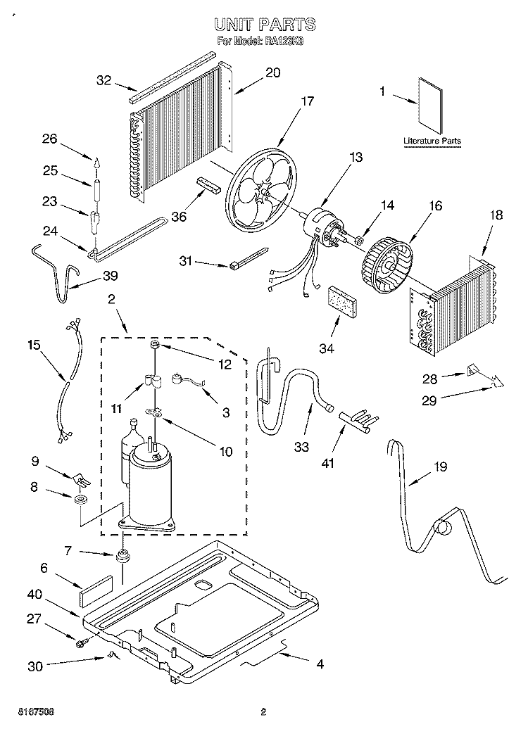 UNIT, LITERATURE Diagram and Parts List for RA123K0  Whirlpool Air Conditioner