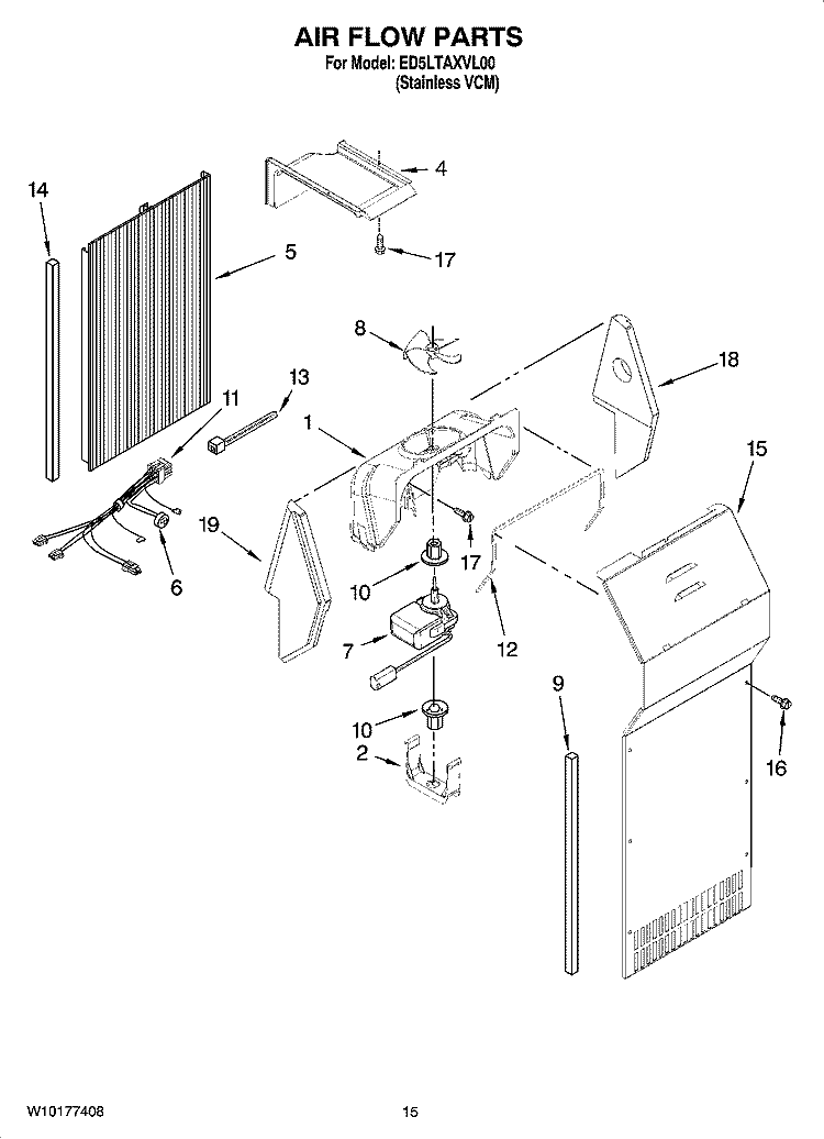 AIR FLOW PARTS Diagram and Parts List for ED5LTAXVL00  Whirlpool Refrigerator