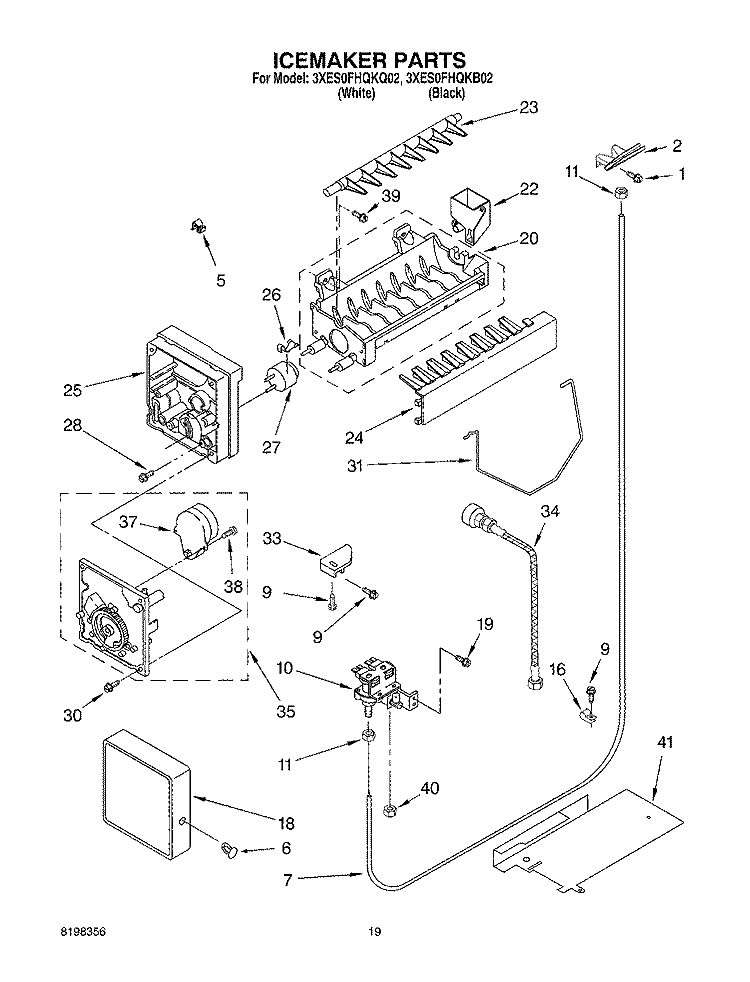 ICEMAKER Diagram and Parts List for 3XES0FHQKQ02  Whirlpool Refrigerator