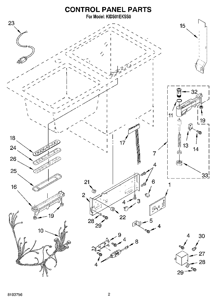 CONTROL PANEL Diagram and Parts List for KIDS01EKSS0  KitchenAid Dishwasher