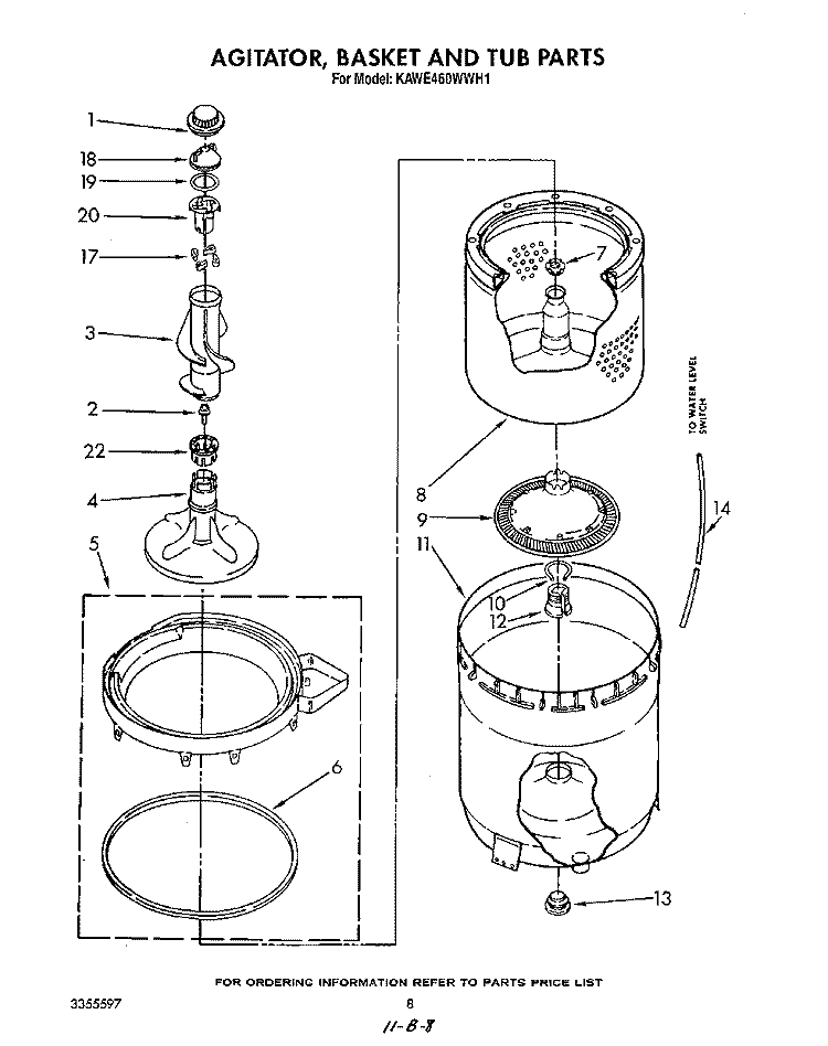 AGITATOR, BASKET AND TUB Diagram and Parts List for KAWE460WAL1  KitchenAid Washer