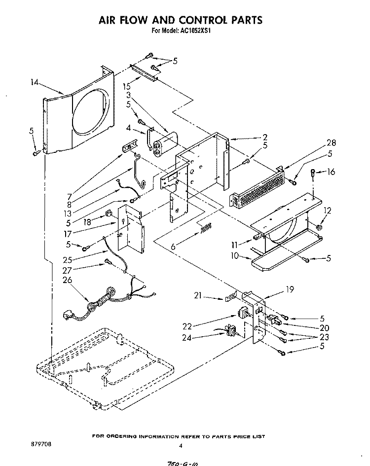 AIRFLOW AND CONTROL Diagram and Parts List for AC1052XS1  Whirlpool Air Conditioner