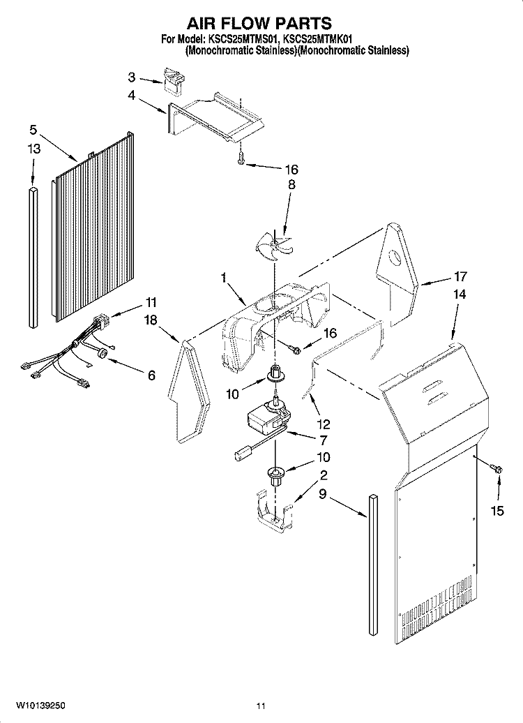 AIR FLOW PARTS Diagram and Parts List for KSCS25MTMK01  KitchenAid Refrigerator